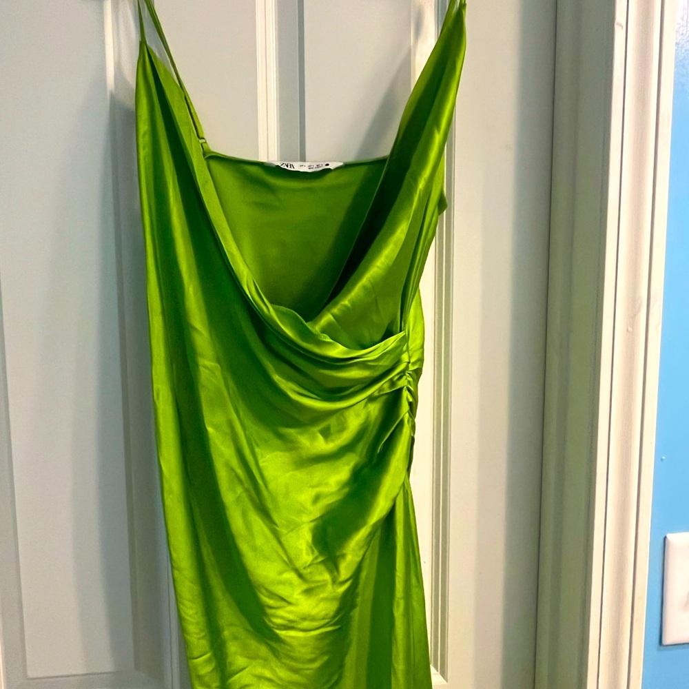GREEN SATIN ZARA MIDI DRESS